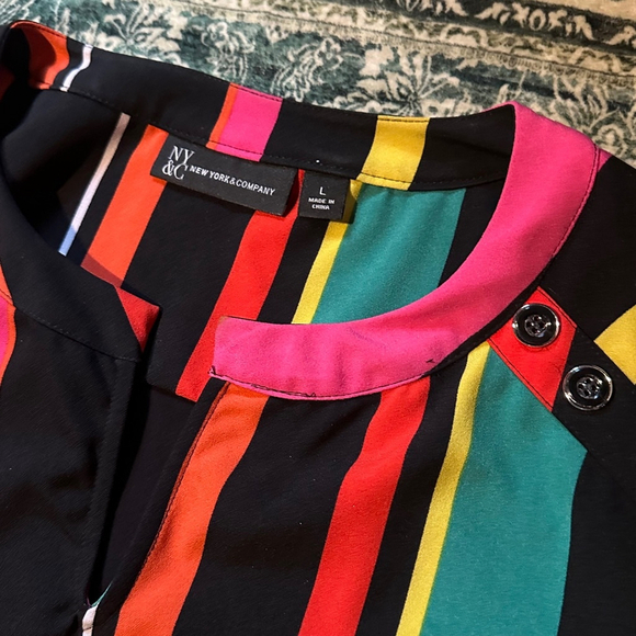 Women's NY&C Dress Size L Black Multi-Color Striped - Picture 3 of 5